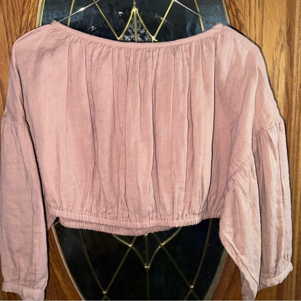 #462 Free People tanish/mauve Off-Shoulder Crop Top - Picture 3 of 4